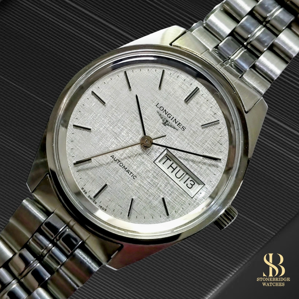 Vintage Longines Automatic Day-Date Linen Dial