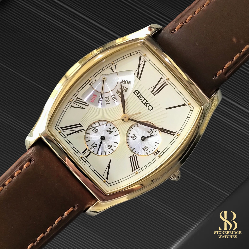 Seiko Gold Tonneau 5Y66-0AF0 (Triple Calendar)