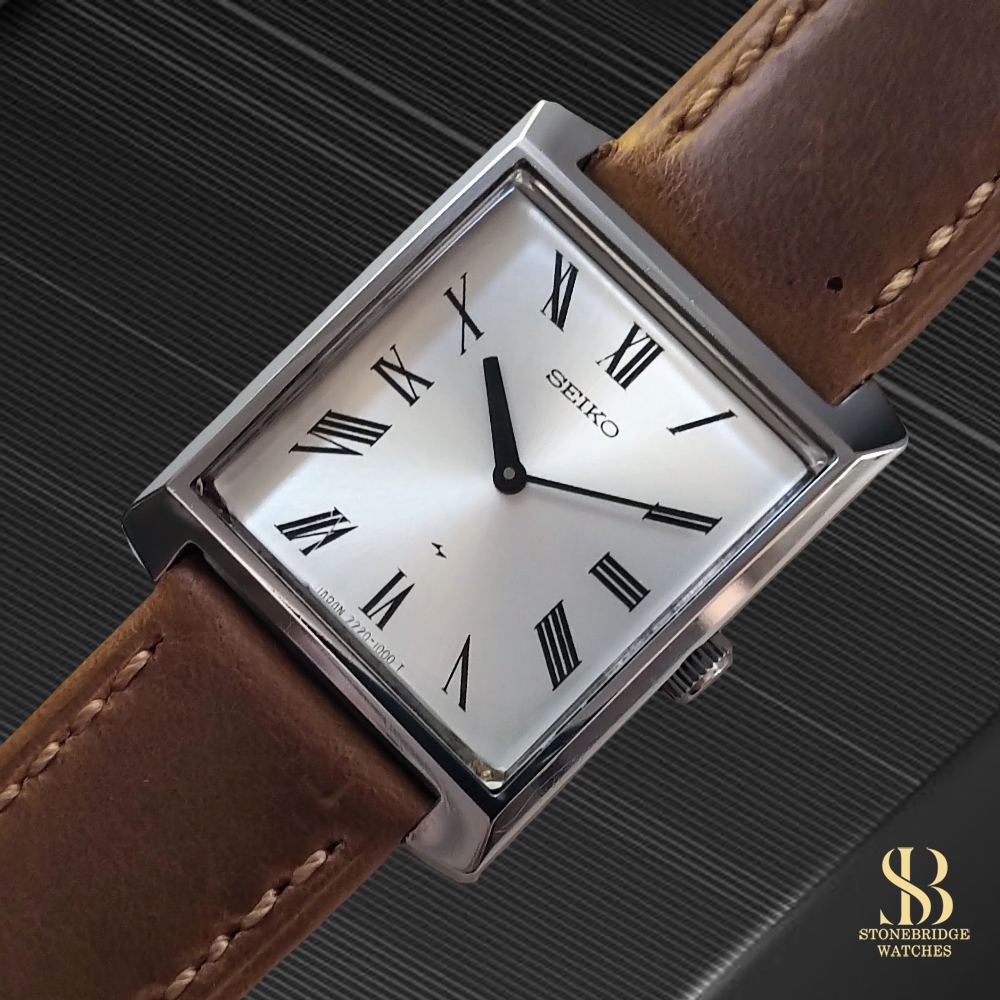 1976 Seiko Tank 2220-3031 Silver Sunburst Roman Dial
